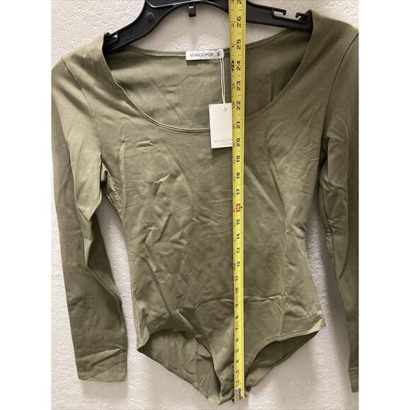 Mangopop Bodysuit Women Sz Small Olive Green Snap Bottom Long Sleeve - Picture 7 of 9